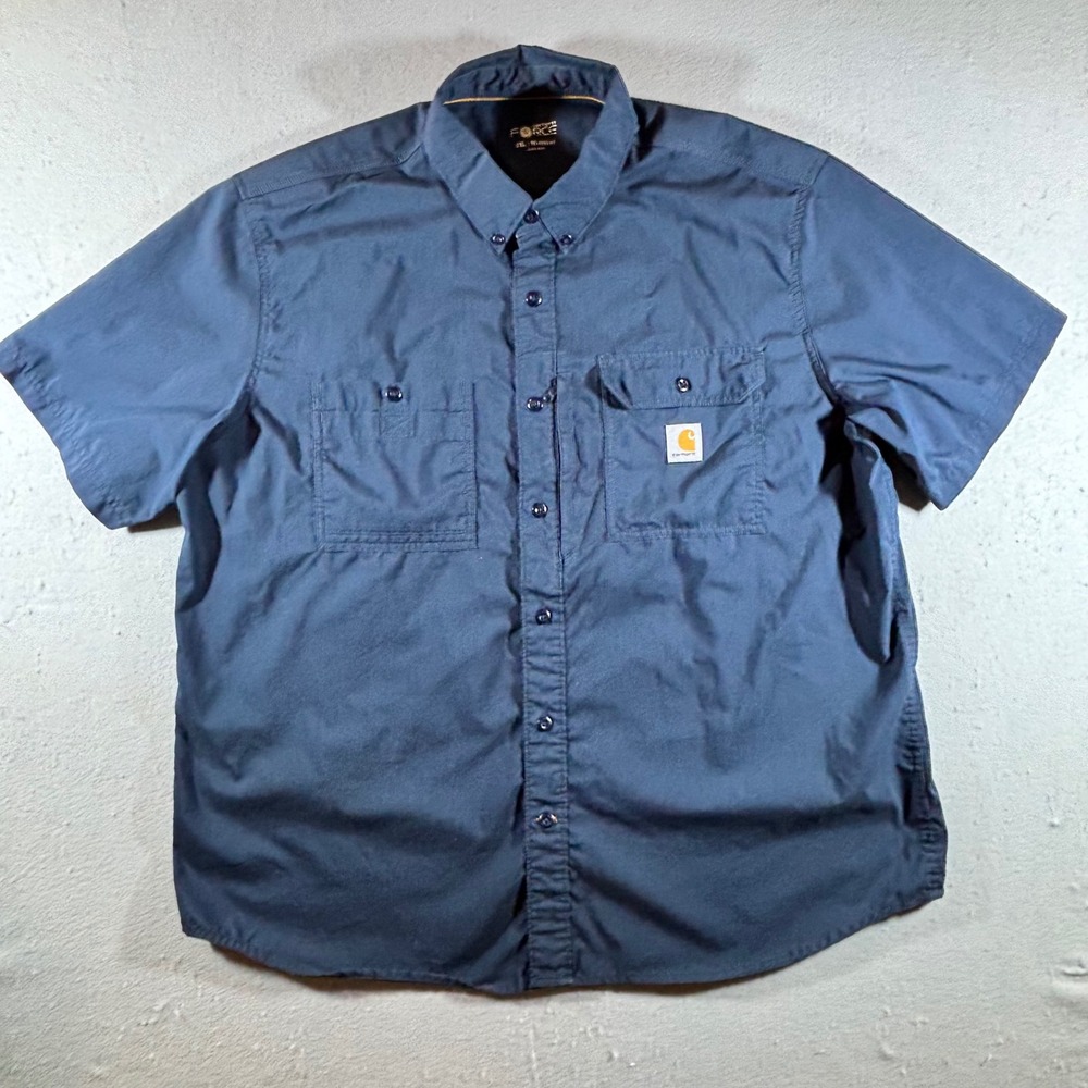 Carhartt Force Mens 2XL Relaxed Fit Short Sleeve Vented Work Shirt Navy Blue